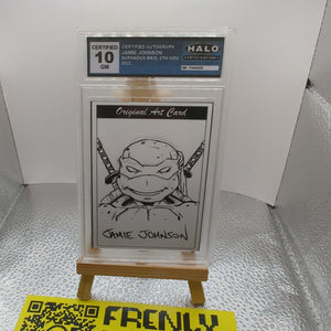 CERTIFIED AUTOGRAPH JAMIE JOHNSON LEONARDO GRADED GEM MINT 10 Original Art Card TMNT Ninja Turtles FRENLY BRICKS - Open 7 Days