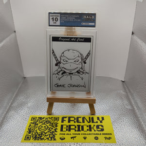 CERTIFIED AUTOGRAPH JAMIE JOHNSON LEONARDO GRADED GEM MINT 10 Original Art Card TMNT Ninja Turtles FRENLY BRICKS - Open 7 Days