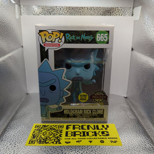 FUNKO RICK & MORTY HOLOGRAM RICK CLONE GLOW IN THE DARK POP VINYL #665 NEW FRENLY BRICKS - Open 7 Days