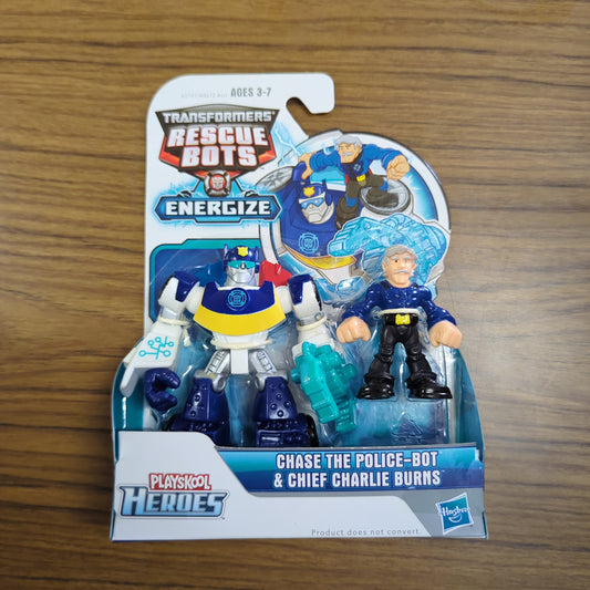 Playskool Heroes Transformers Rescue Bots Chase police-bot & Charlie Burns set FRENLY BRICKS - Open 7 Days