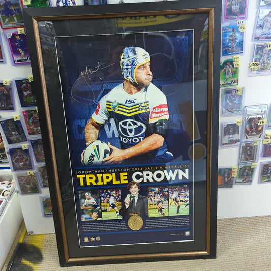 Triple Crown Johnathan Thurston Personally Signed Dally M Lithograph Frame NRL only 100 made FRENLY BRICKS - Open 7 Days