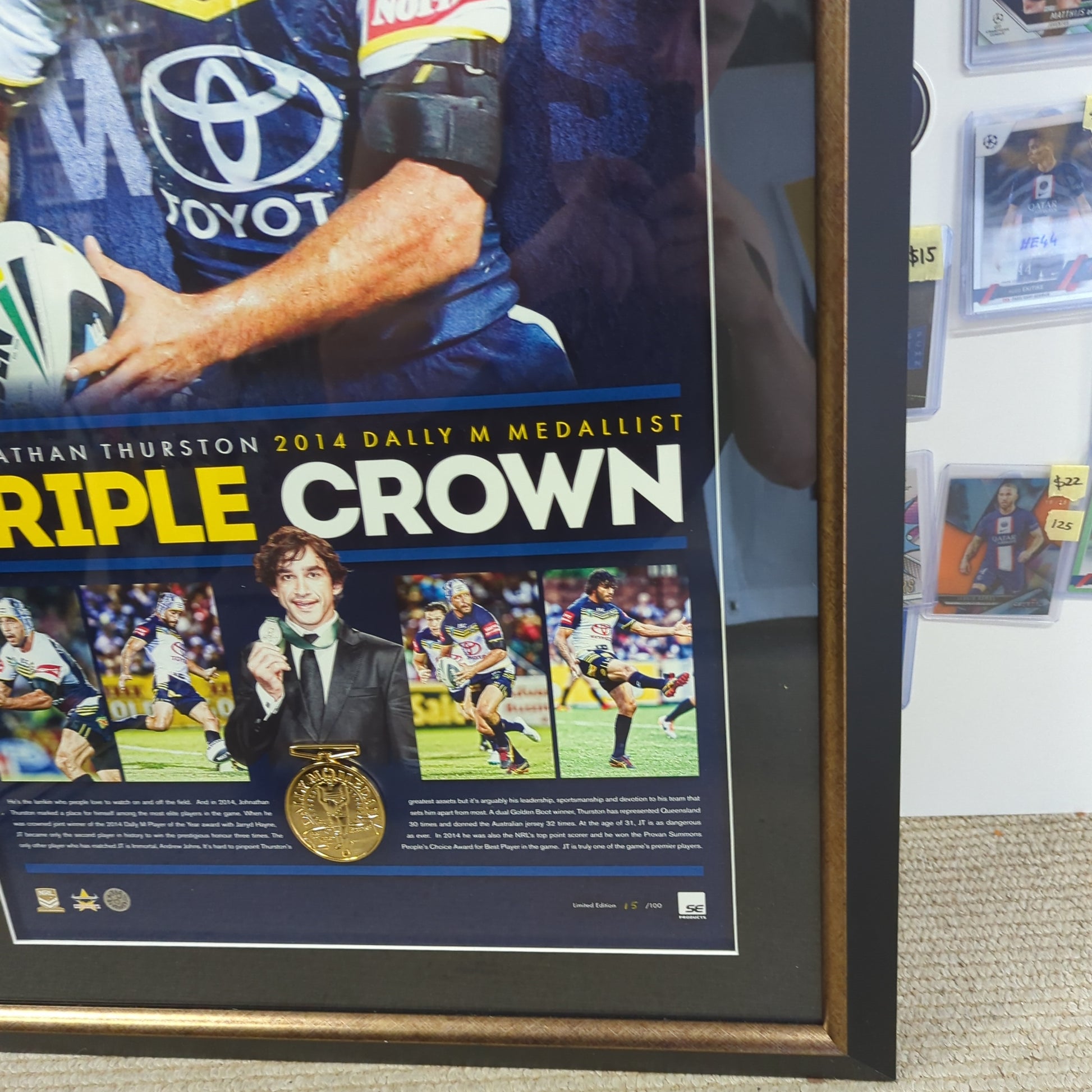 Triple Crown Johnathan Thurston Personally Signed Dally M Lithograph Frame NRL only 100 made FRENLY BRICKS - Open 7 Days