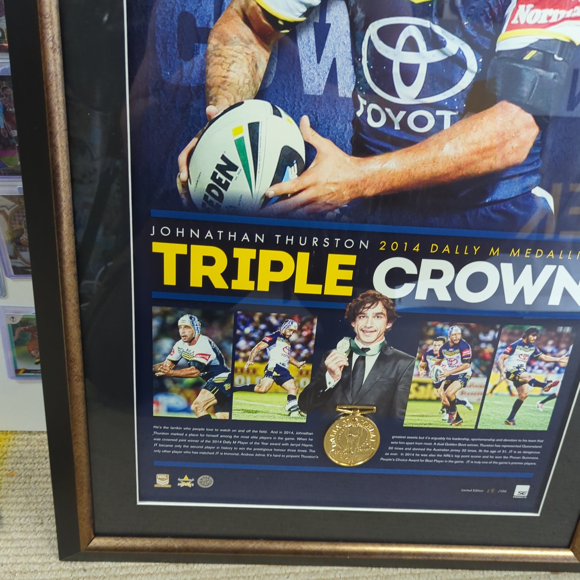 Triple Crown Johnathan Thurston Personally Signed Dally M Lithograph Frame NRL only 100 made FRENLY BRICKS - Open 7 Days