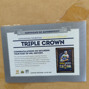 Triple Crown Johnathan Thurston Personally Signed Dally M Lithograph Frame NRL only 100 made FRENLY BRICKS - Open 7 Days