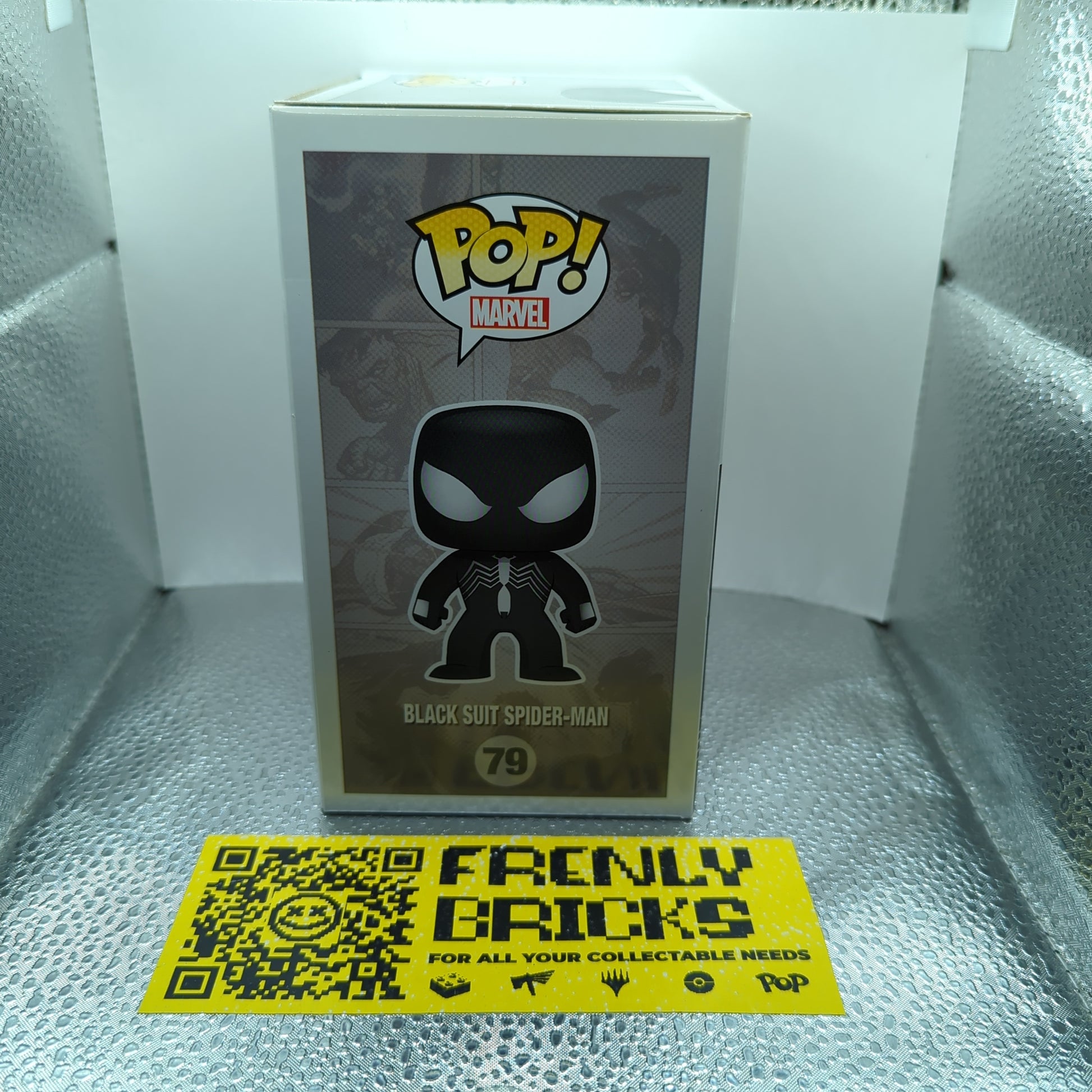 FUNKO POP MARVEL #79 BLACK SUIT SPIDER-MAN (GLOW) VAULTED VINYL FIGURE FRENLY BRICKS - Open 7 Days