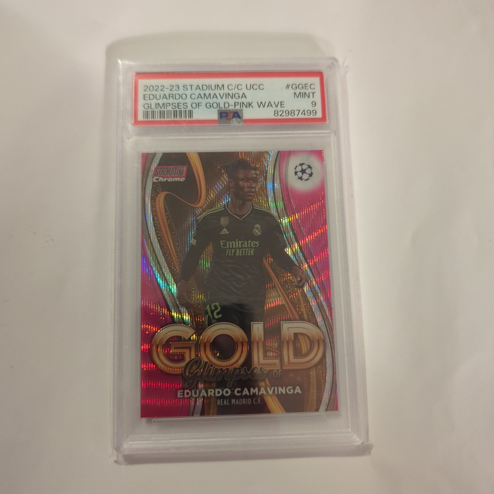 2022-23 Stadium CLUB CHROME Eduardo Camavinga Glimpses of Gold Pink Wave /150 PSA 9 FRENLY BRICKS - Open 7 Days