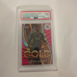 2022-23 Stadium CLUB CHROME Eduardo Camavinga Glimpses of Gold Pink Wave /150 PSA 9 FRENLY BRICKS - Open 7 Days