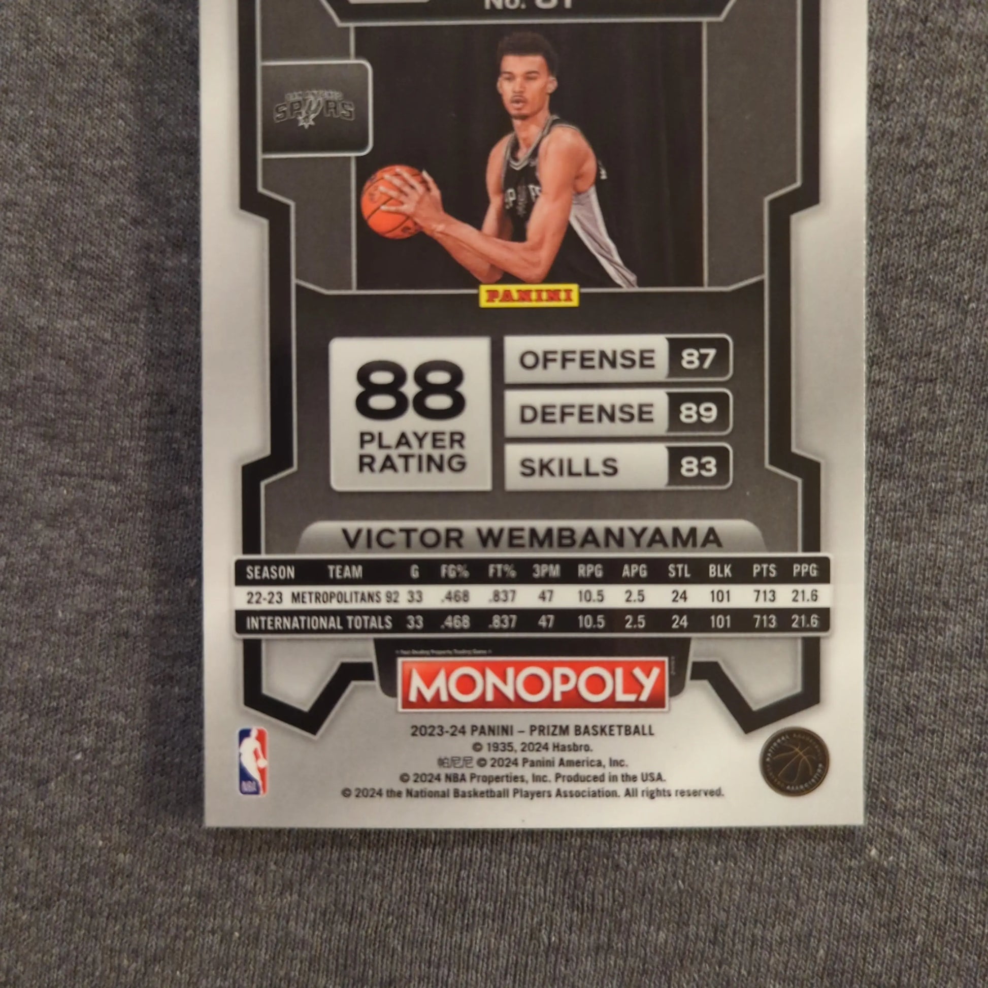 Monopoly Prizm NBA 2023-24 Victor Wembanyama Wemby Go Space Rookie Card NM Mint FRENLY BRICKS - Open 7 Days