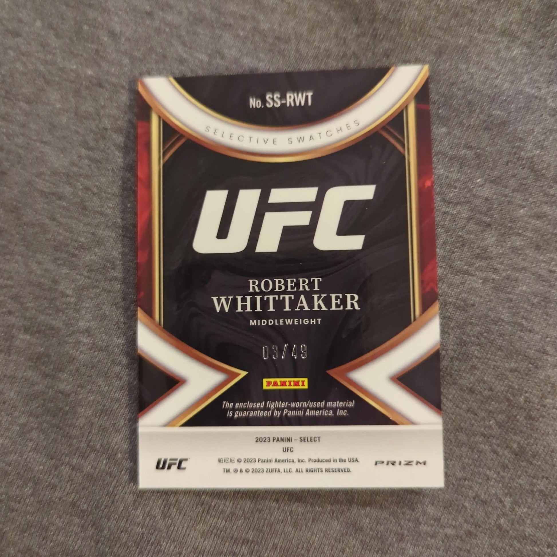 2023 Panini Select UFC - Robert Whittaker Patch /49 FRENLY BRICKS - Open 7 Days