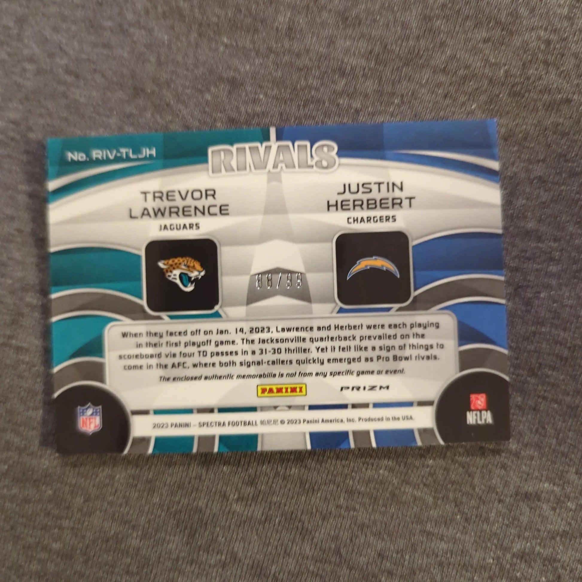 2023 Panini Spectra Football RIV-TLJH Justin Herbert Trevor Lawrence /99 FRENLY BRICKS - Open 7 Days