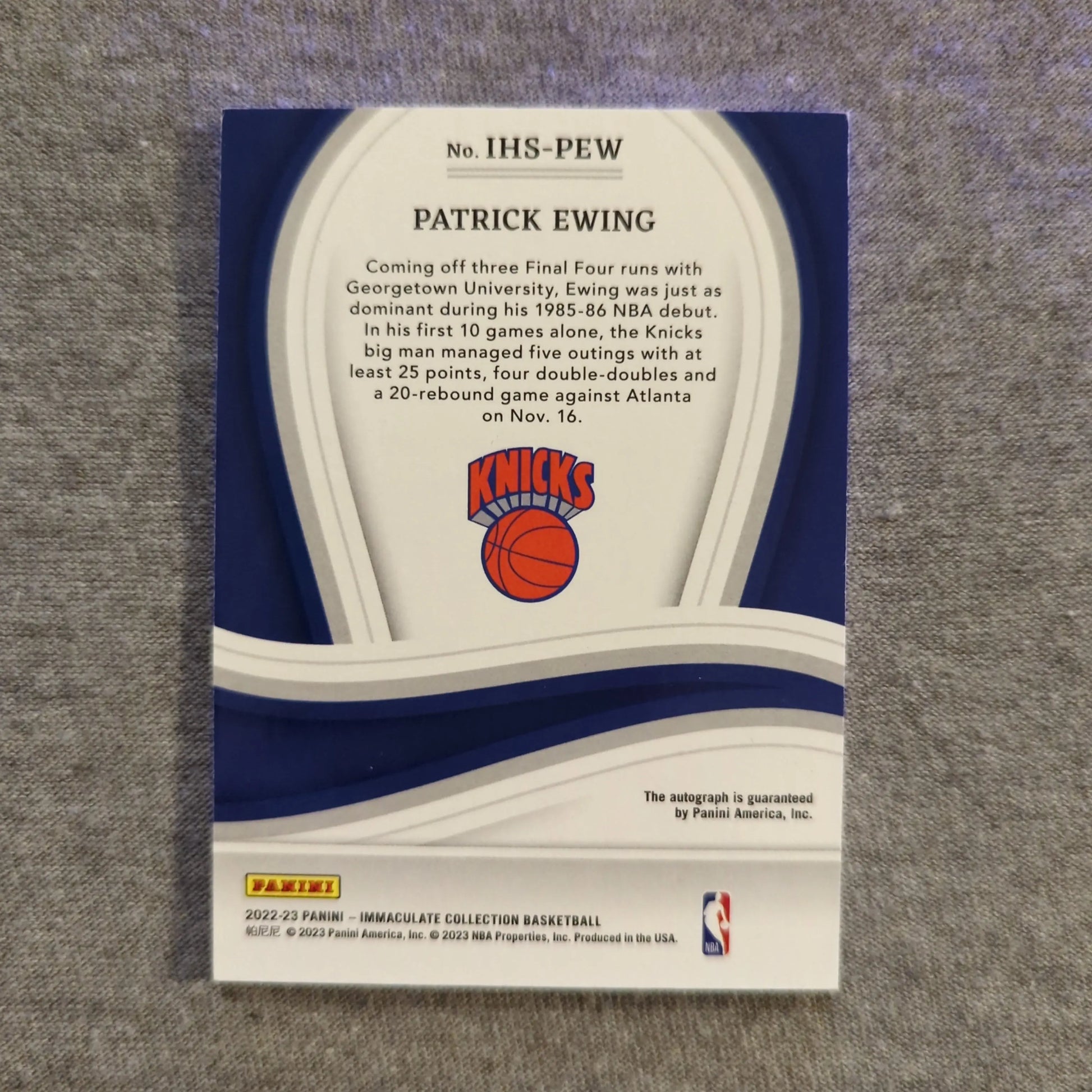 2022-23 Panini Immaculate - Patrick Ewing Signatures Auto /75 Knicks HOF FRENLY BRICKS - Open 7 Days