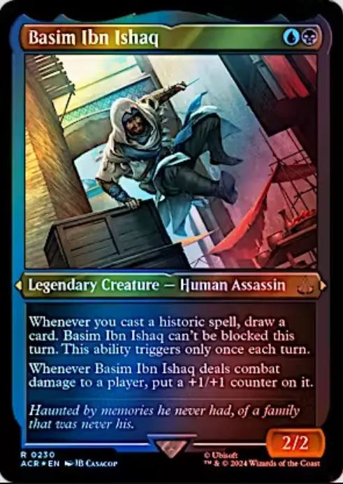 Basim Ibn Ishaq (0230 - Foil Etched) Universes Beyond: Assassin's Creed Variants (R) Collector #: 0230 FOIL FRENLY BRICKS - Open 7 Days