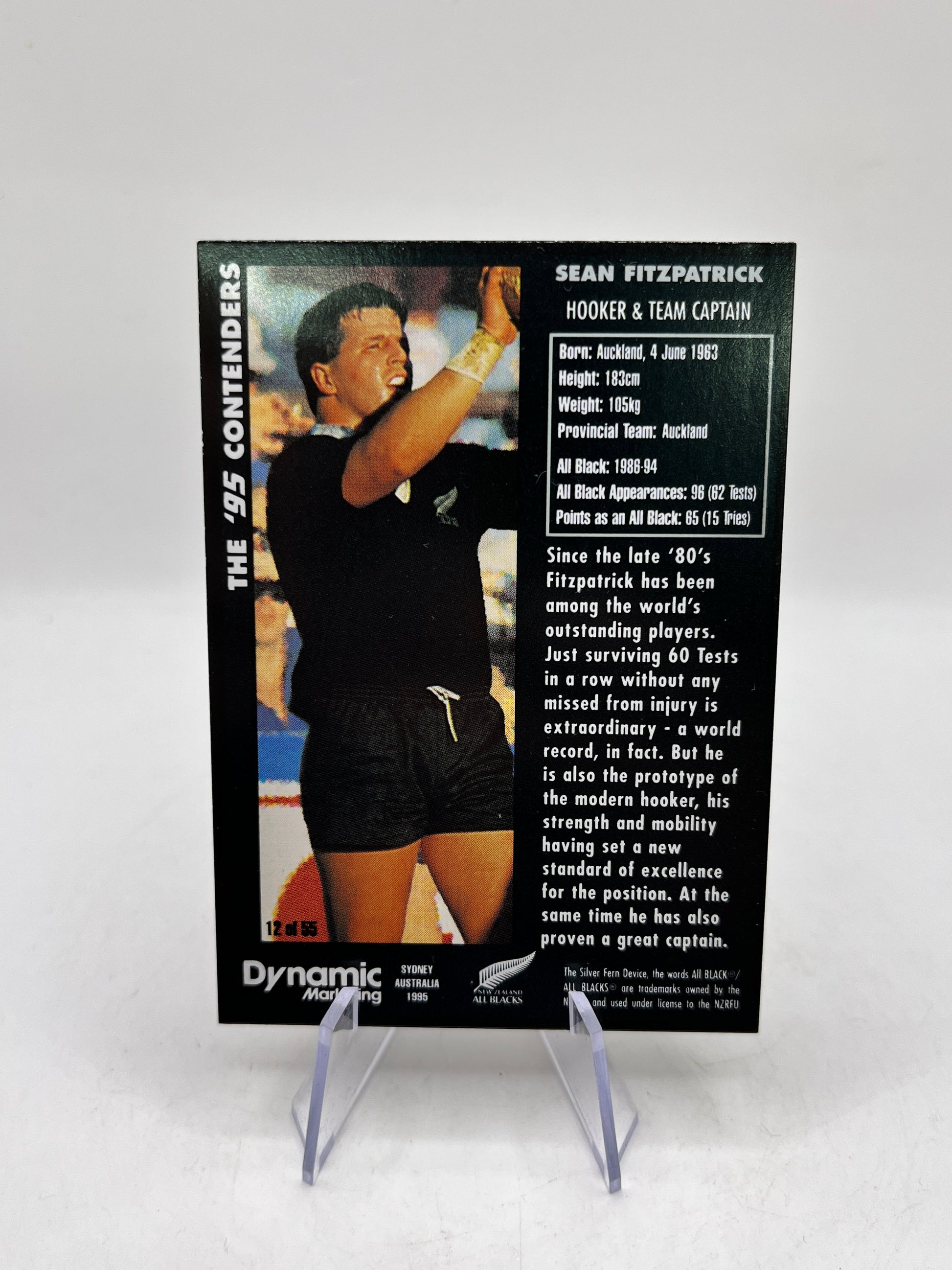 Sean Fitzpatrick Auto - 1995 Dynamic Marketing Rugby Union Card NZ All Blacks #12 FRENLY BRICKS - Open 7 Days