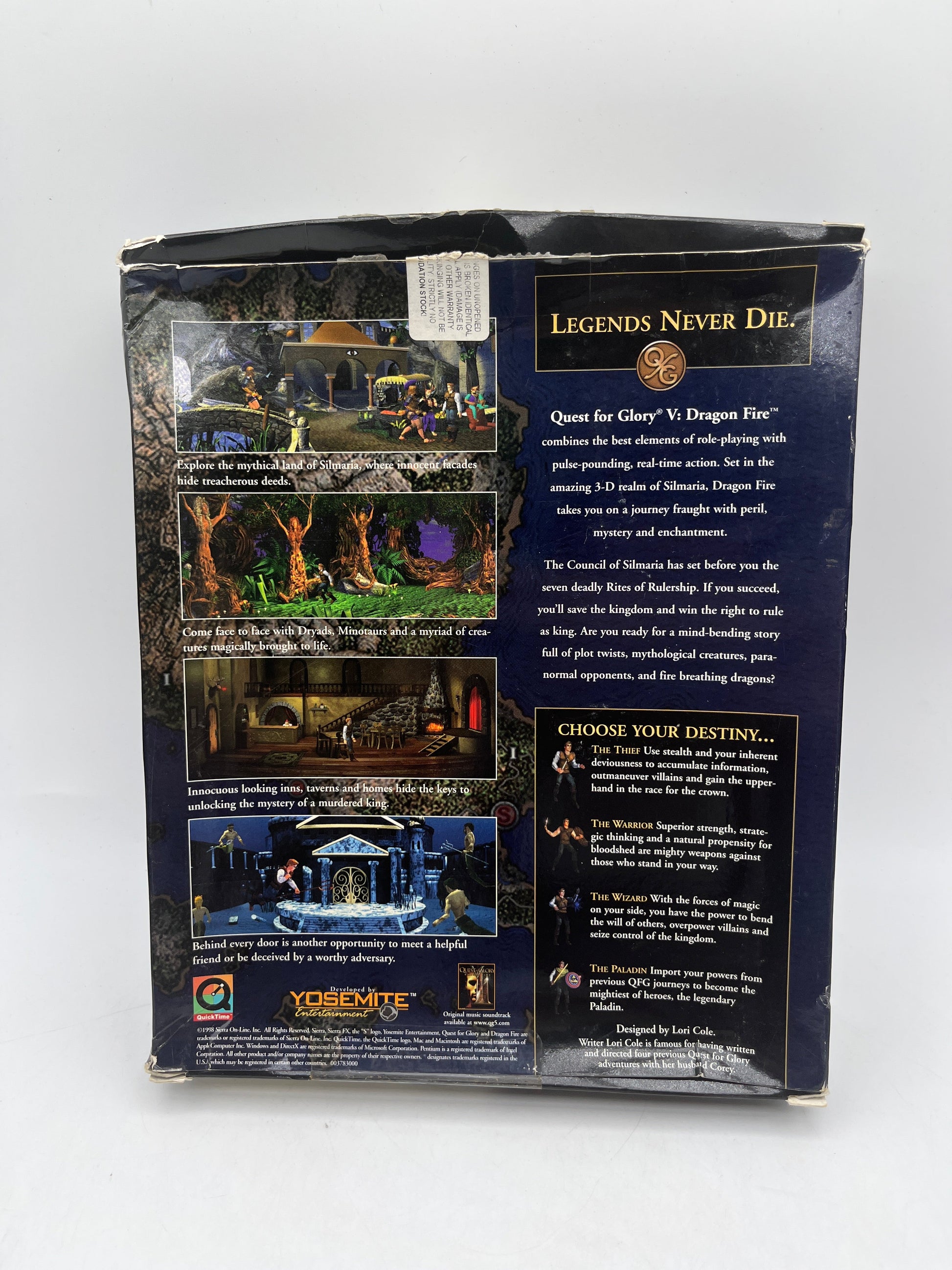 “Quest for Glory V Dragon Fire” from Sierra for both PC/MAC Big Box Game 1998 FRENLY BRICKS - Open 7 Days