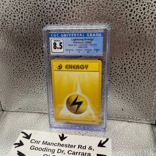 Lightning Energy Pokemon Base Set Unlimited 100/102 CGC 8.5 Graded Slab FRENLY BRICKS - Open 7 Days