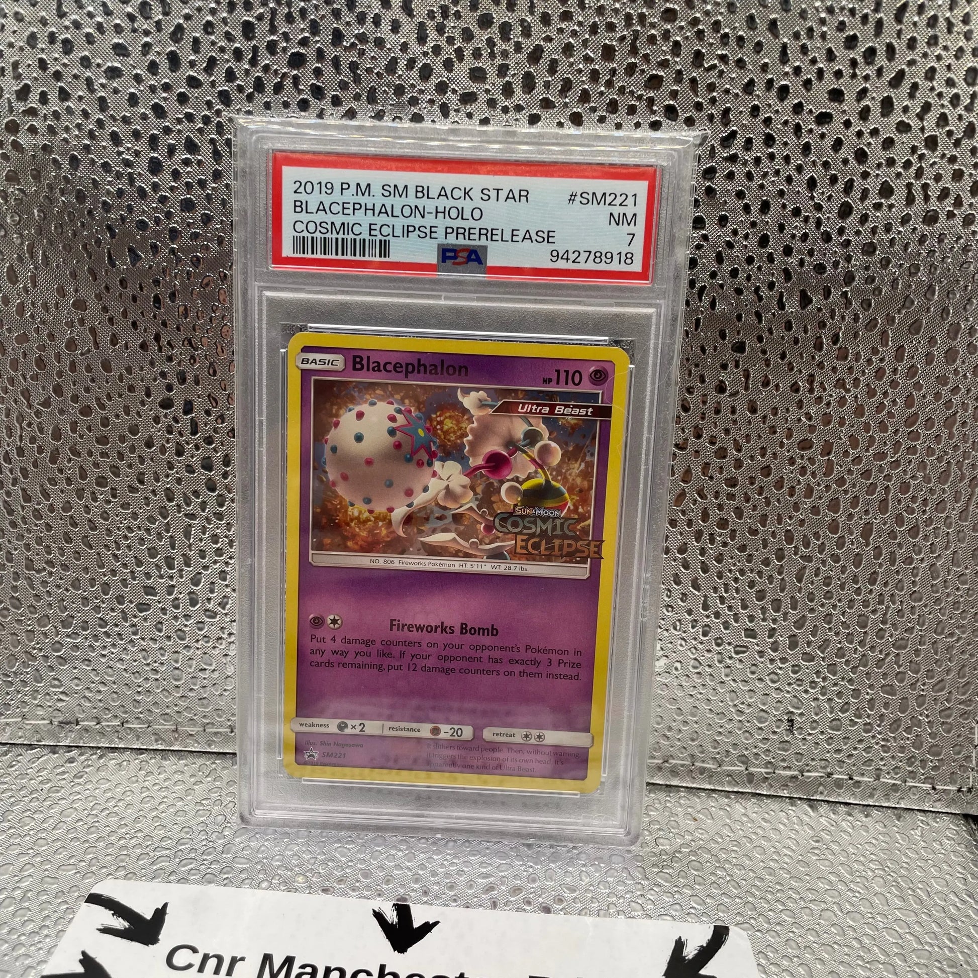 2019 Blacrphalon Cosmic Eclipse Prerelease Holo Promo Pokemon TCG PSA 7 FRENLY BRICKS - Open 7 Days