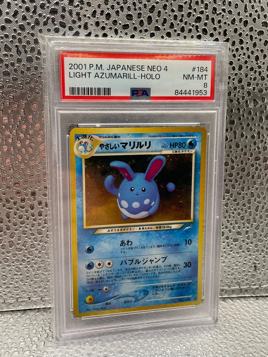 POKEMON JAPANESE NEO 4 #184 LIGHT AZUMARILL HOLO PSA 8 NM-MINT GRADED FRENLY BRICKS - Open 7 Days