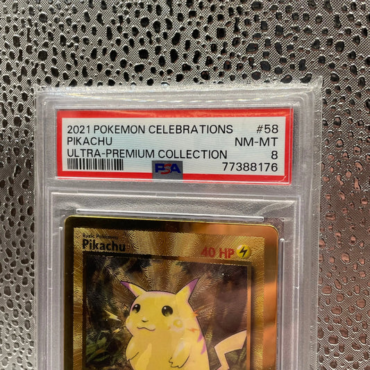 Gold Pikachu #58 Metal Celebrations UPC Promo Pokemon Card PSA8 25th Anniversary FRENLY BRICKS - Open 7 Days