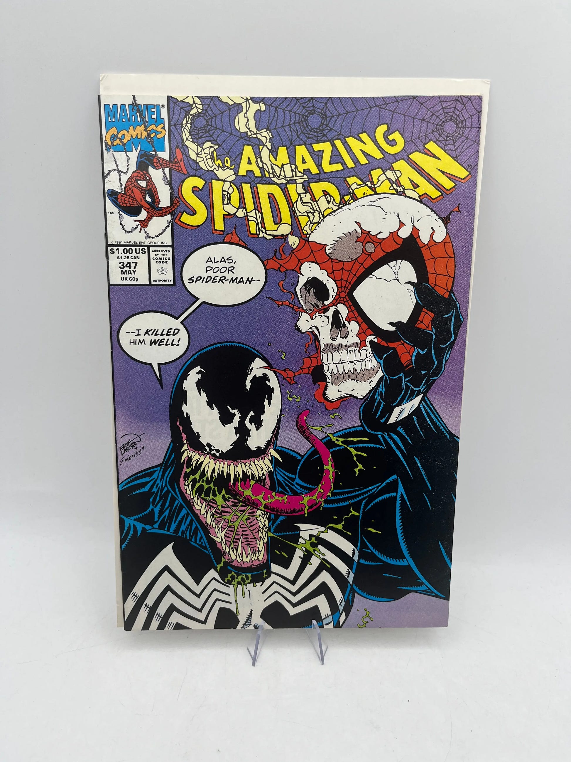 1991 THE AMAZING SPIDER-MAN Marvel Comic #347 Venom Cover FRENLY BRICKS - Open 7 Days image 1