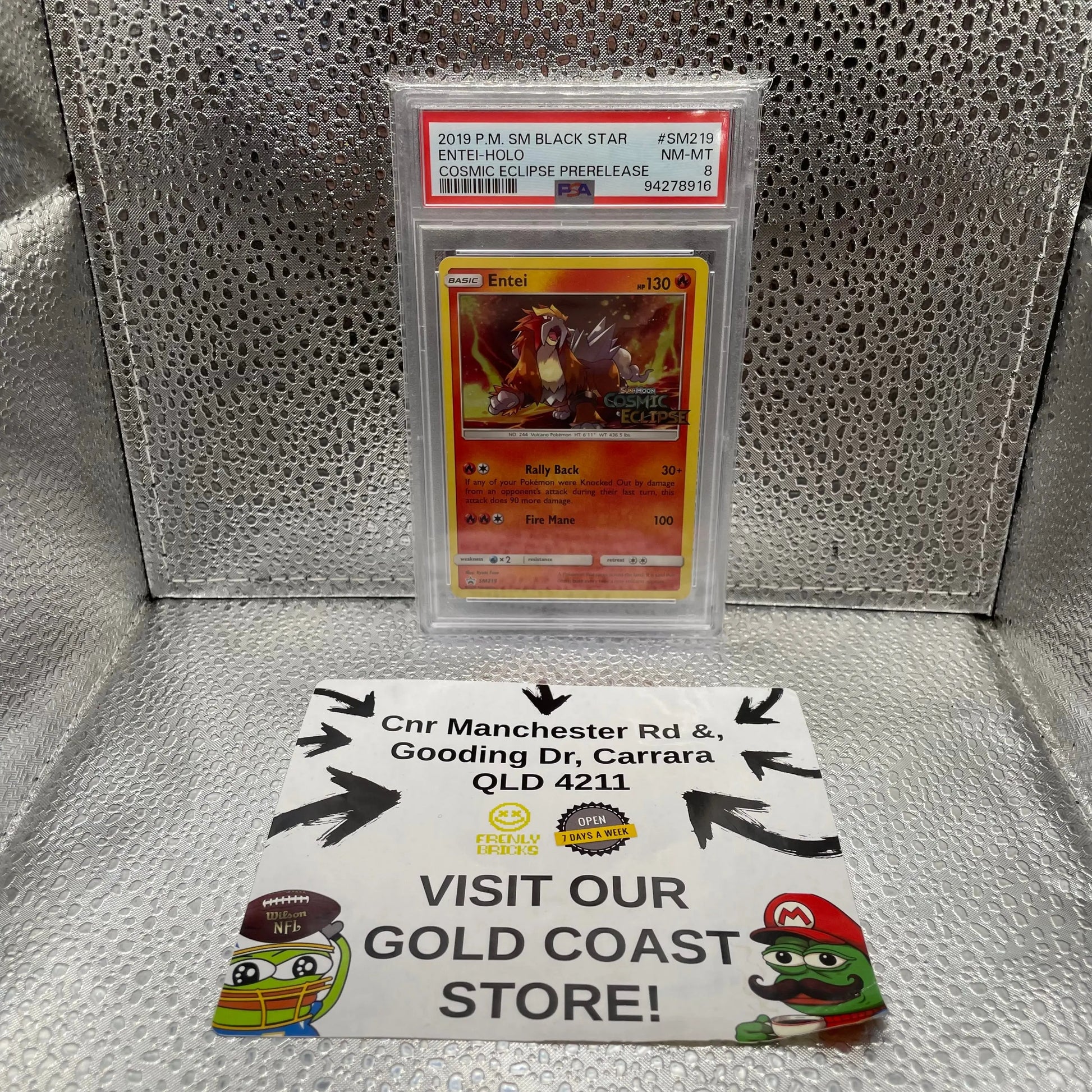 2019 Entei Holo Cosmic Eclipse Promo Sun and Moon NM-MT PSA 8 Graded FRENLY BRICKS - Open 7 Days