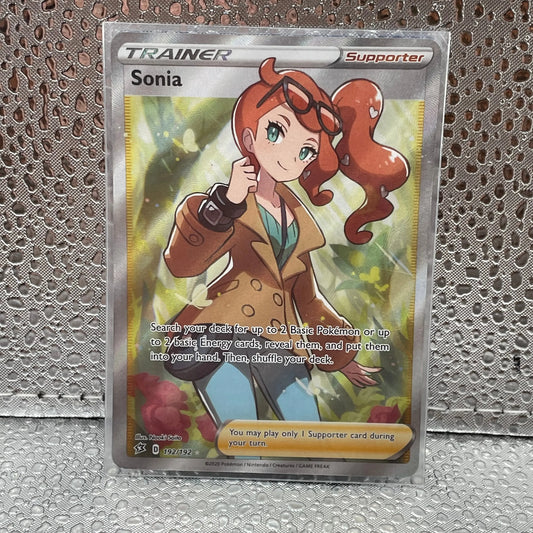 Sonia 192/192 Pokemon TCG Trainer Full Art Good Condition RAW FRENLY BRICKS - Open 7 Days