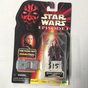 Star Wars 1998 Episode 1 Queen Amidala Naboo on card with Commtech Chip Hasbro (paint splatter damage) FRENLY BRICKS - Open 7 Days