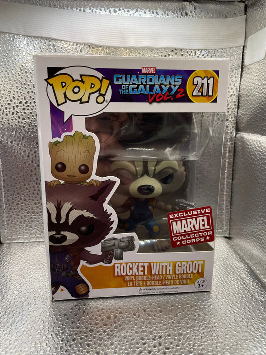 Funko Pop! Marvel Rocket with Groot #211 Collector Corp Exclusive FRENLY BRICKS - Open 7 Days