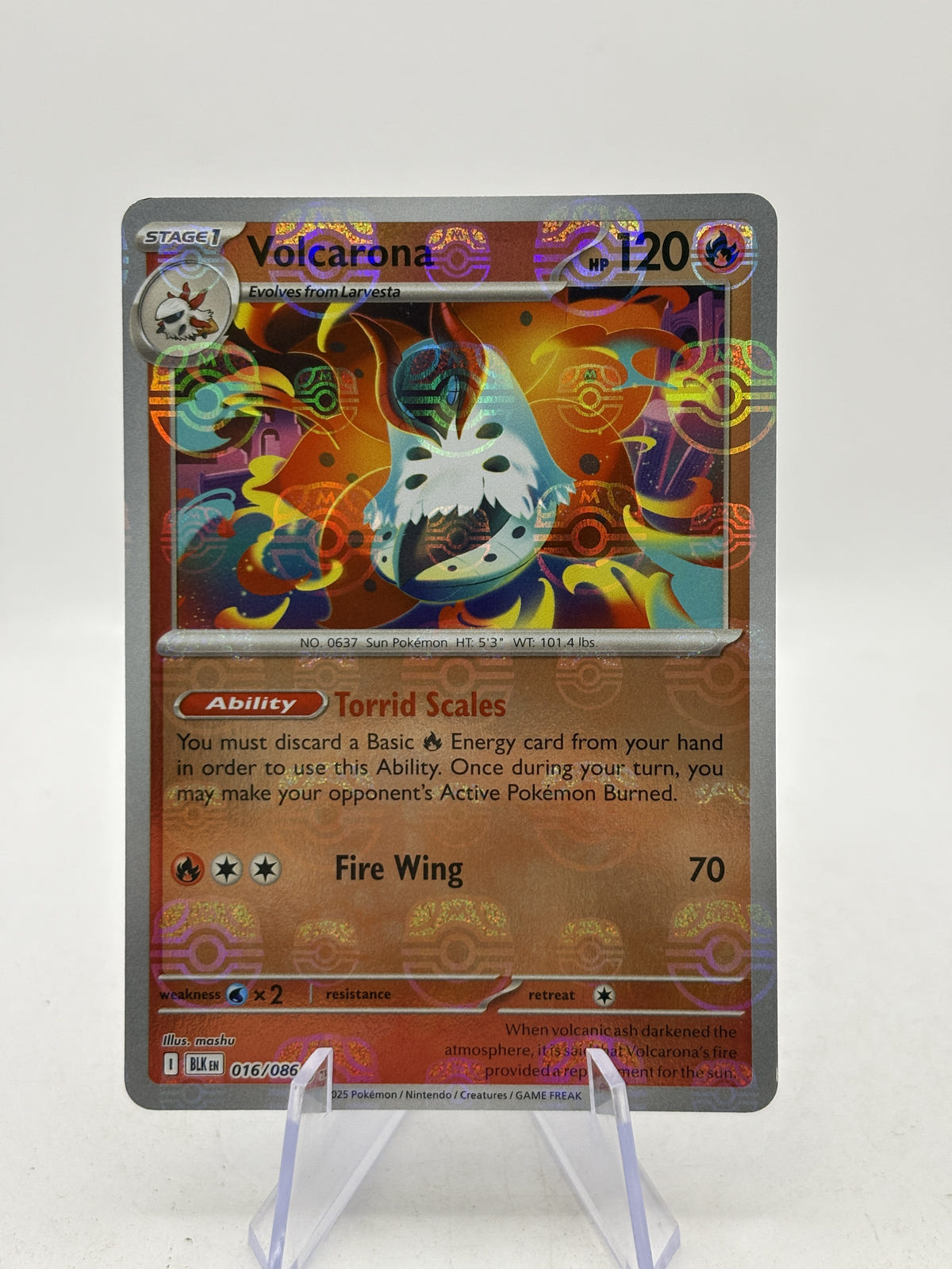 Volcarona 016/086 Master Ball Reverse Holo Black Bolt Pokémon TCG (NM) — front image 1
