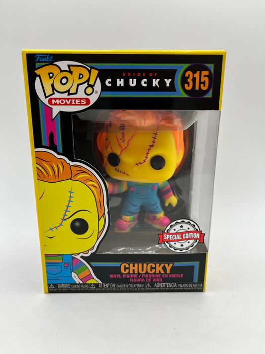 Funko POP! Movies Bride Of Chucky - Chucky #315 - Special Black Light Edition FRENLY BRICKS - Open 7 Days