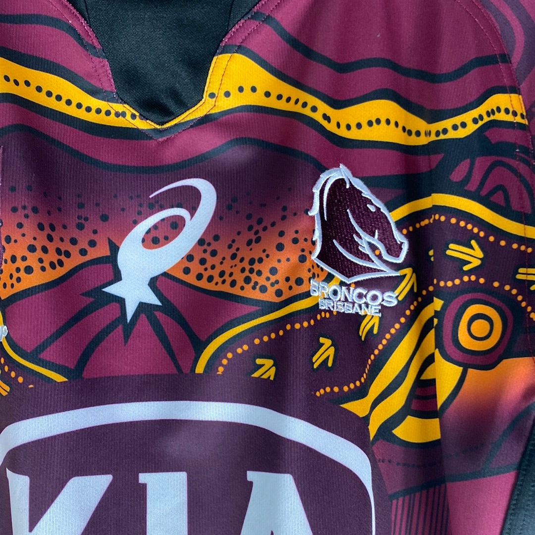 Brisbane Broncos 2021 Indigenous Jersey size Large ASICS brand FRENLY BRICKS - Open 7 Days