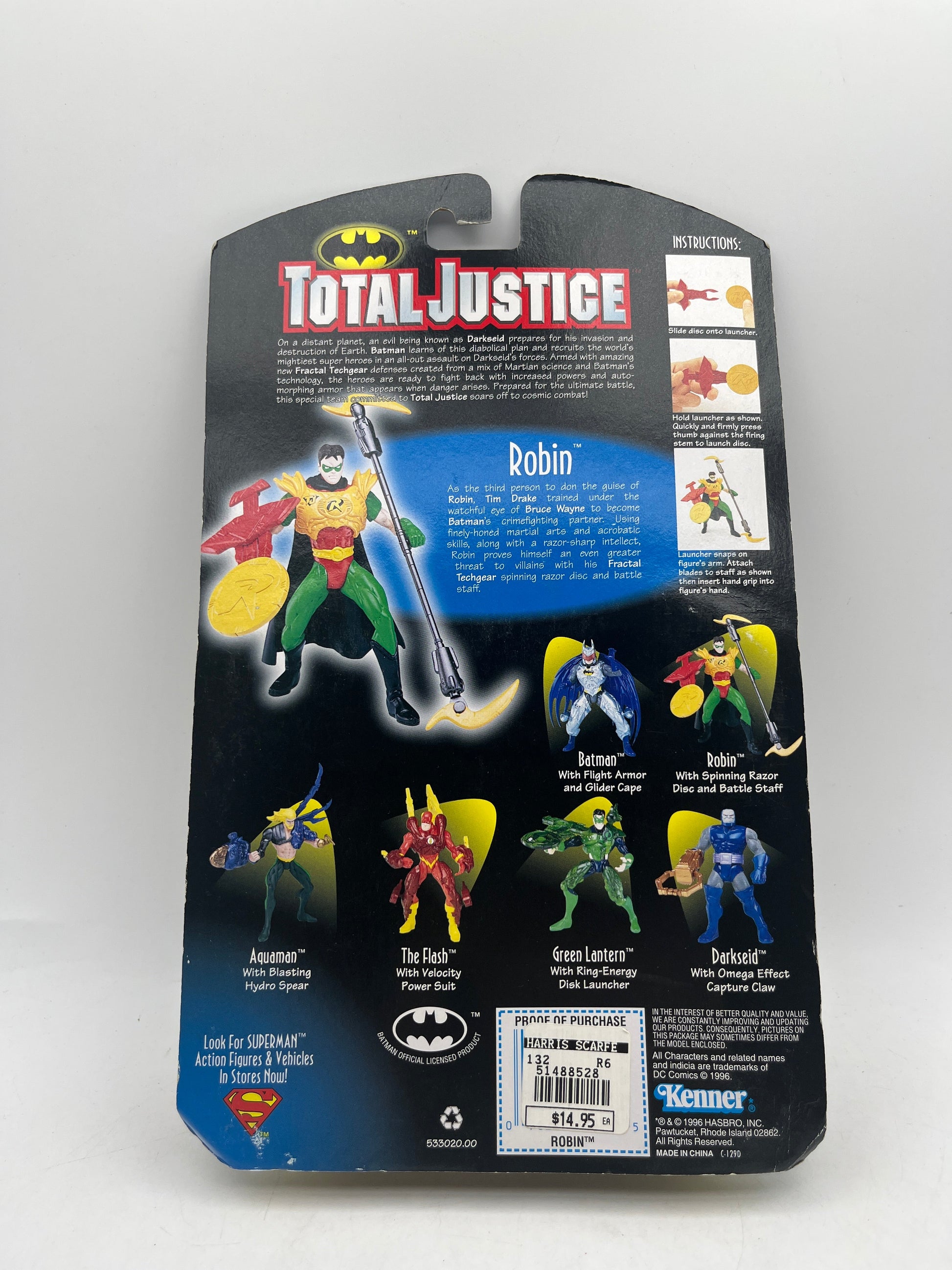 Total Justice Robin With Razor Disc & Battle Staff DC Action Figure 1996 FRENLY BRICKS - Open 7 Days