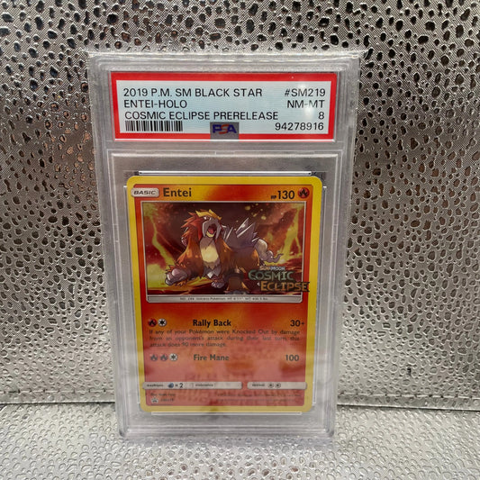 2019 Entei Holo Cosmic Eclipse Promo Sun and Moon NM-MT PSA 8 Graded FRENLY BRICKS - Open 7 Days