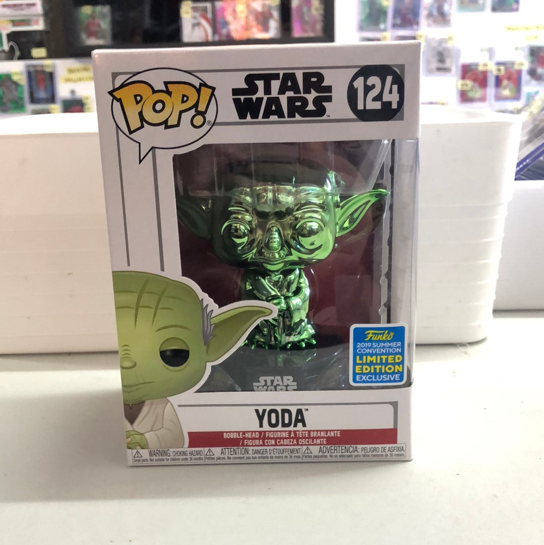 FUNKO STAR WARS YODA GREEN CHROME #124 SDCC 2019 EXCLUSIVE FRENLY BRICKS - Open 7 Days