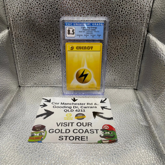 Lightning Energy Pokemon Base Set Unlimited 100/102 CGC 8.5 Graded Slab FRENLY BRICKS - Open 7 Days