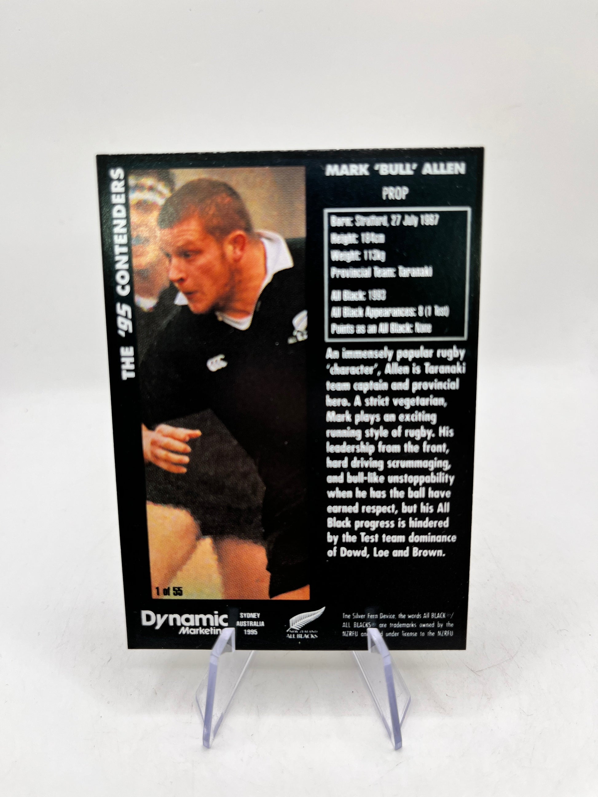 Mark “Bull” Allen - 1995 Dynamic Marketing NZ All Blacks Rugby Union Card #1 FRENLY BRICKS - Open 7 Days
