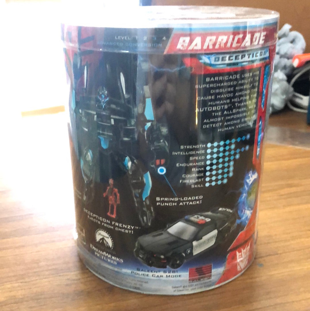 Transformers Movie Deluxe Exclusive Figure in Canister Barricade 2007 FRENLY BRICKS - Open 7 Days