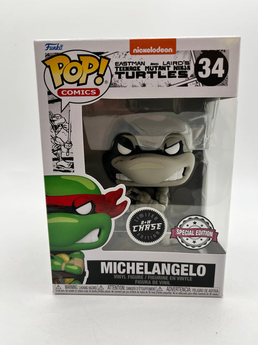 Funko POP! Comics TMNT - Michelangelo #34 - Black + White Chase - Special Edition FRENLY BRICKS - Open 7 Days