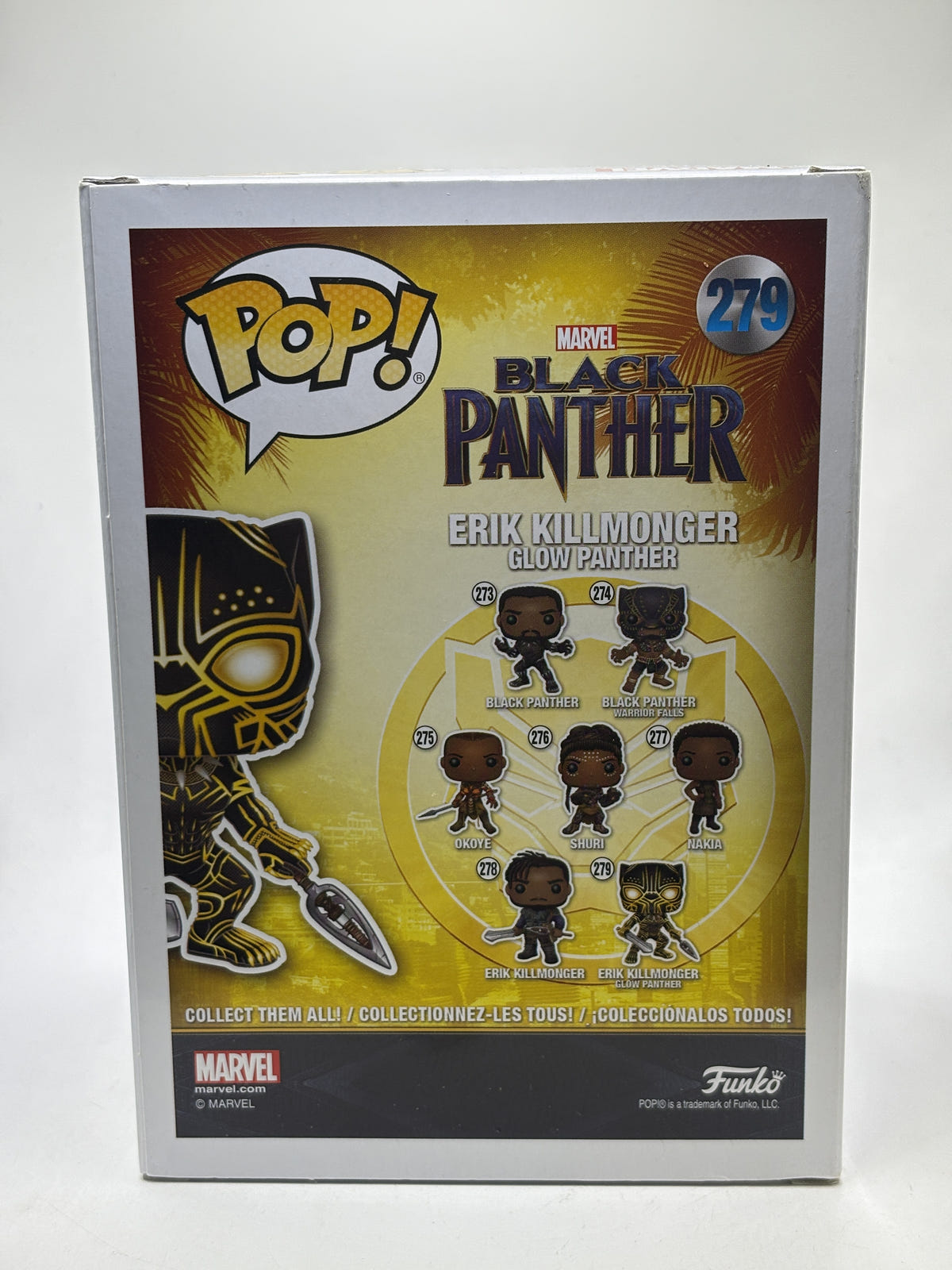 Funko POP! Marvel Black Panther #279 Erik Killmonger Glow Panther Bobble-Head Glow in the Dark - Box DMG — back image 3