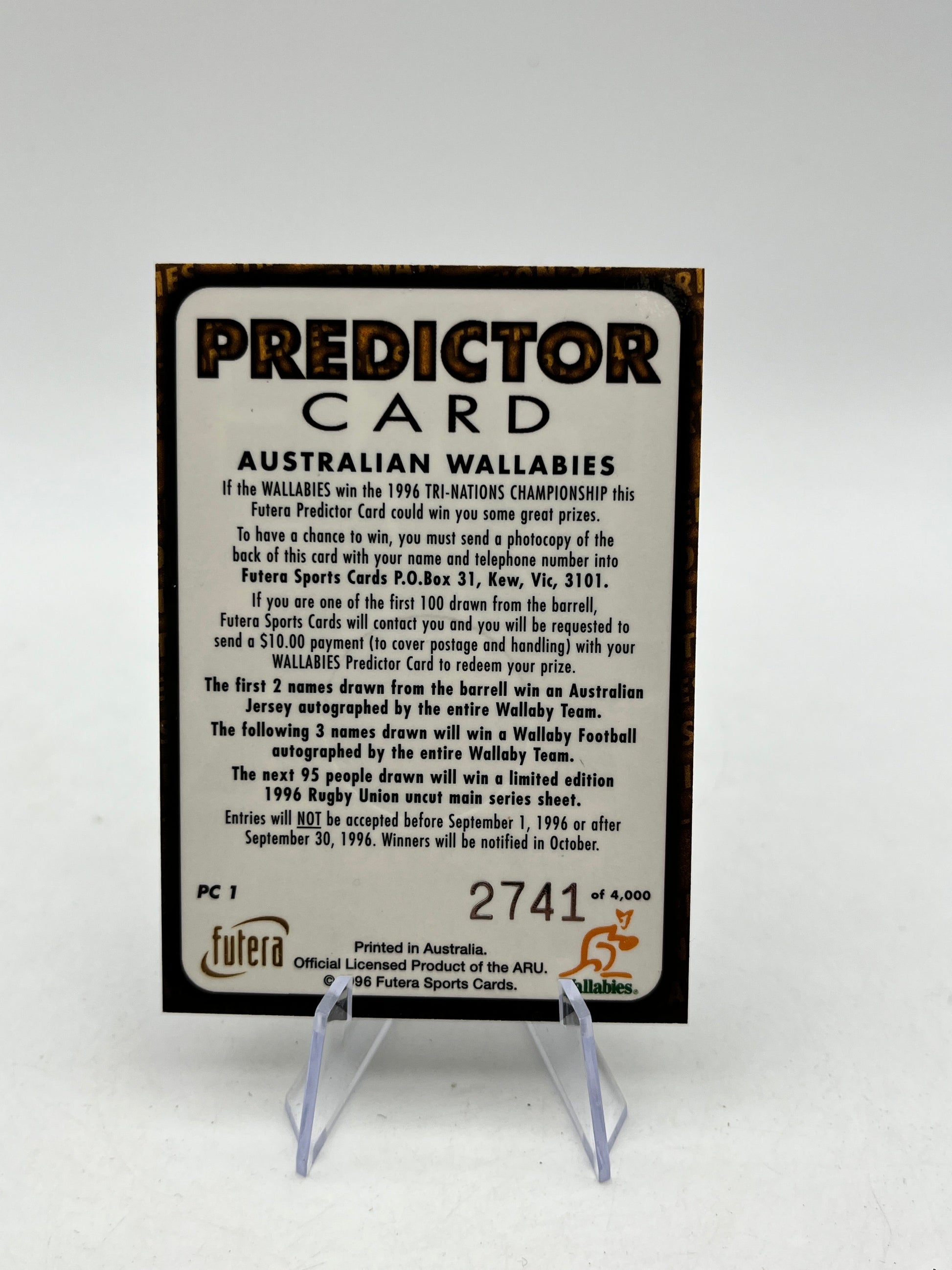 Predictor Card - Australian Wallabies - 2741 Of 4,000 - PC 1 Futera FRENLY BRICKS - Open 7 Days