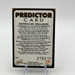 Predictor Card - Australian Wallabies - 2741 Of 4,000 - PC 1 Futera FRENLY BRICKS - Open 7 Days