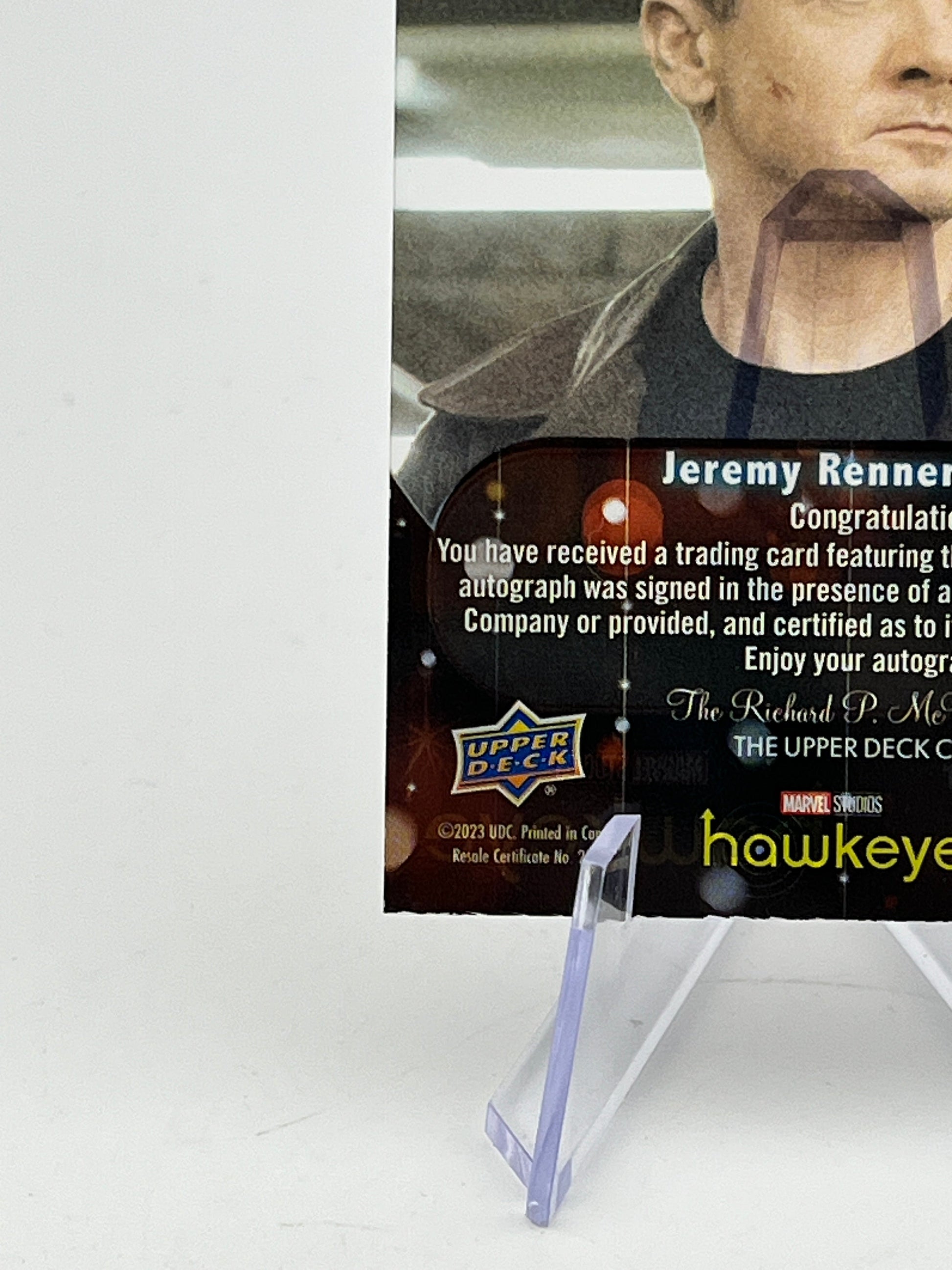Upper Deck Marvel Studios Hawkeye - Jubilant Signatures /25 Jeremy Renner as Hawkeye Auto FRENLY BRICKS - Open 7 Days