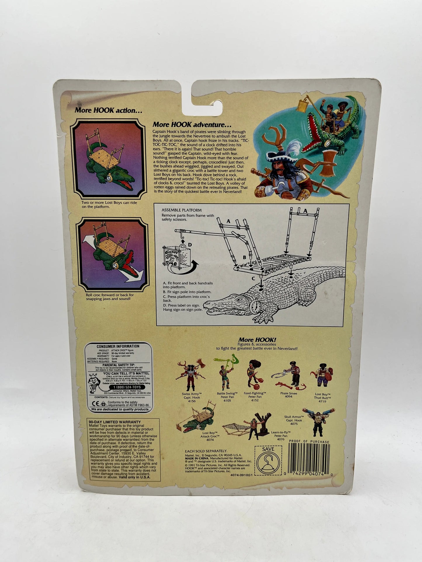 Vintage 1991 HOOK Movie Lost Boy Attack Croc - Mattel Action Figure - Sealed FRENLY BRICKS - Open 7 Days