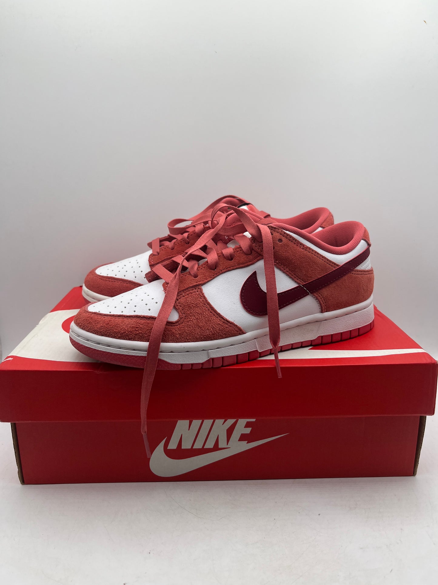Nike Dunk Low Women's Sneakers Red Suede Leather, Size 8. FQ7056-100 Valentines