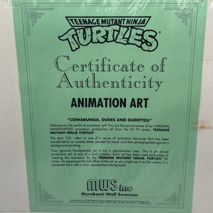 Teenage Mutant Ninja Turtles, Animation Production Cel MWS (1991) W/COA Leonardo FRENLY BRICKS - Open 7 Days