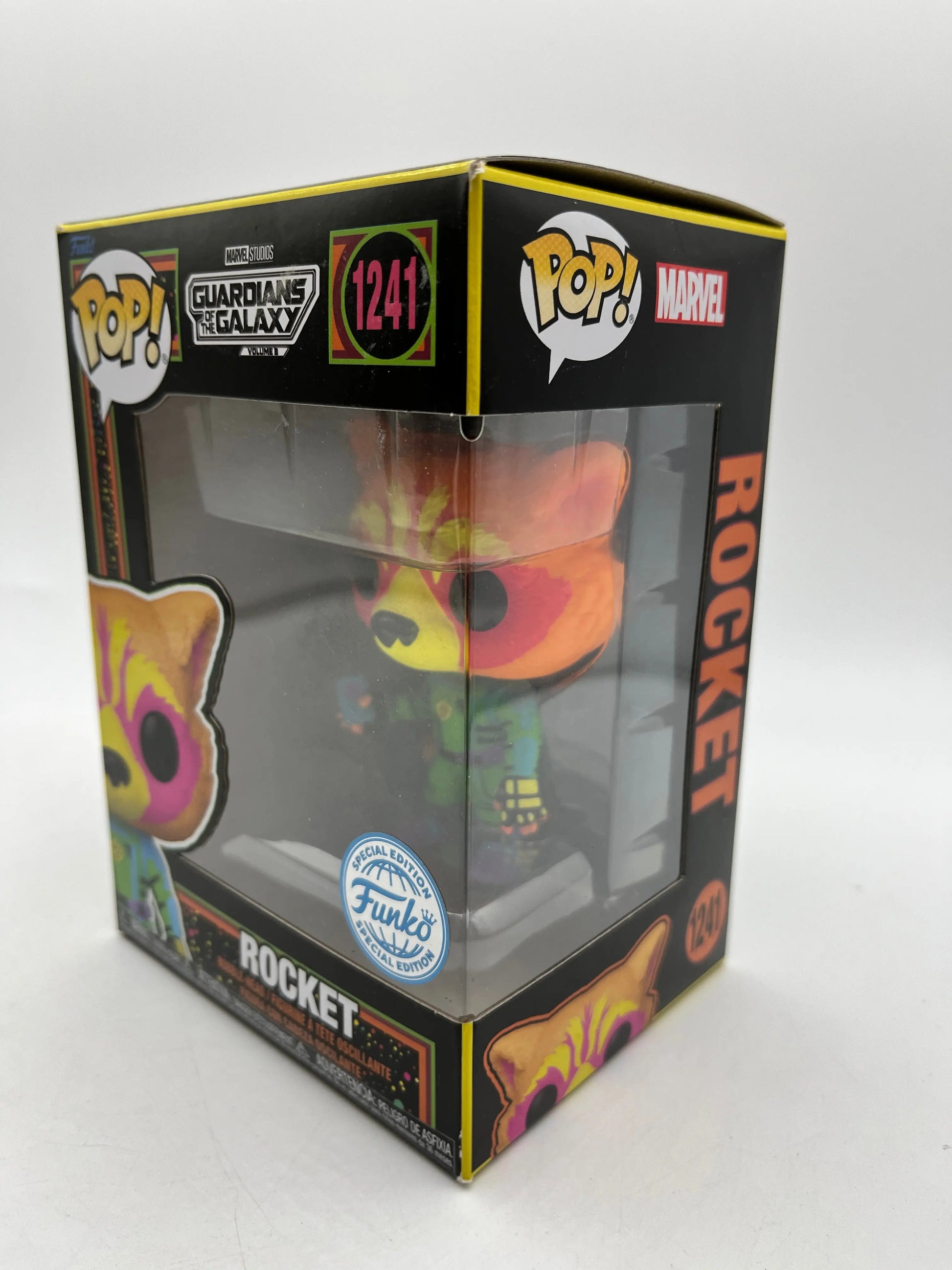 Funko POP! Marvel Guardians Of The Galaxy Vol. 3 Rocket #1241 - Special Black Light Edition FRENLY BRICKS - Open 7 Days