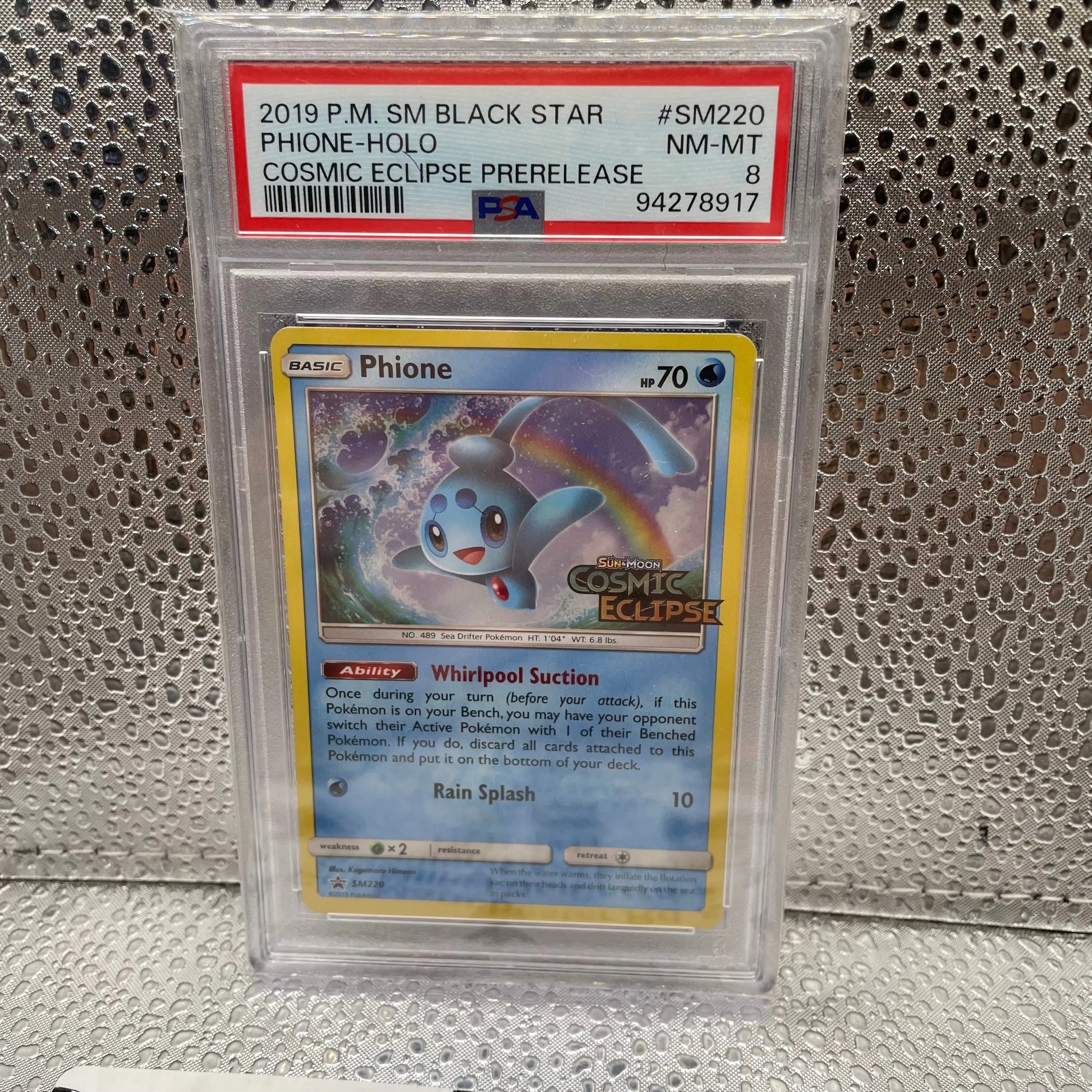 2019 Phione Holo Promo Cosmic Eclipse Sun and Moon NM-MT PSA 8 Graded FRENLY BRICKS - Open 7 Days