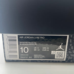 Size 10 Men’s- Nike Jordan 3 Retro Fire Red 2022 DN3707-160 Used FRENLY BRICKS - Open 7 Days