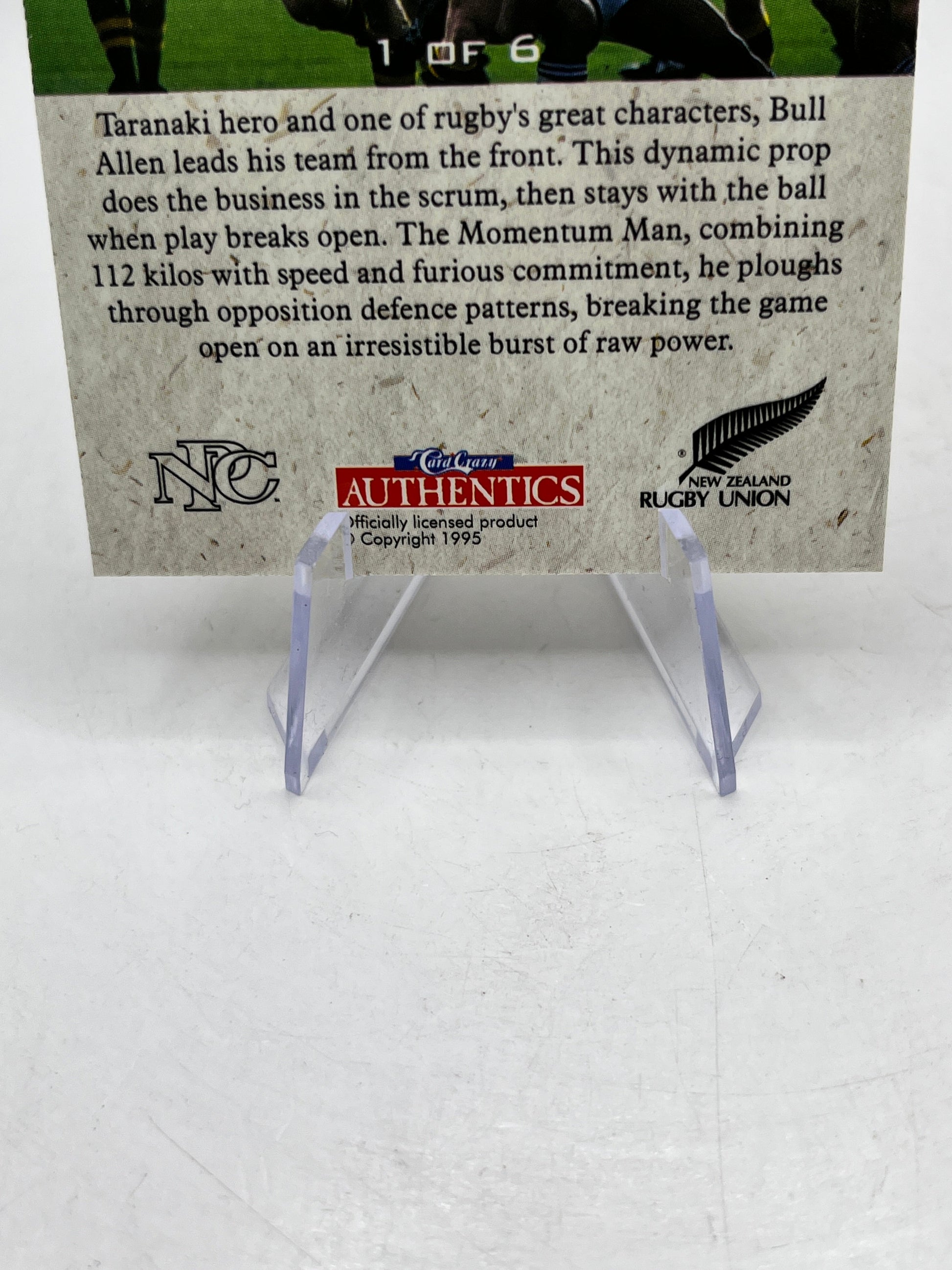 Mark Allen - 1995 Card Crazy Authentics - NZ Rugby Union - Supercharged 1 of 6 FRENLY BRICKS - Open 7 Days