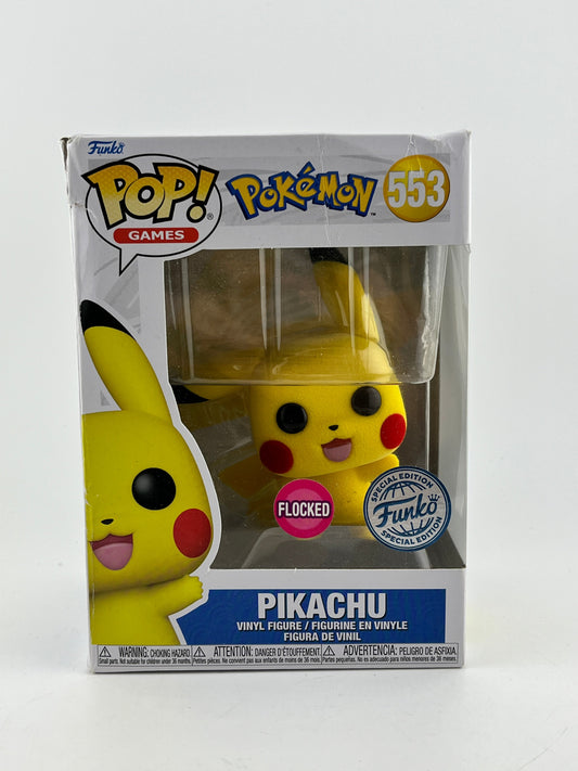 Funko POP! Games Pokémon - Pickachu #553 - Flocked Special Edition *Damaged Box See Photo* FRENLY BRICKS - Open 7 Days