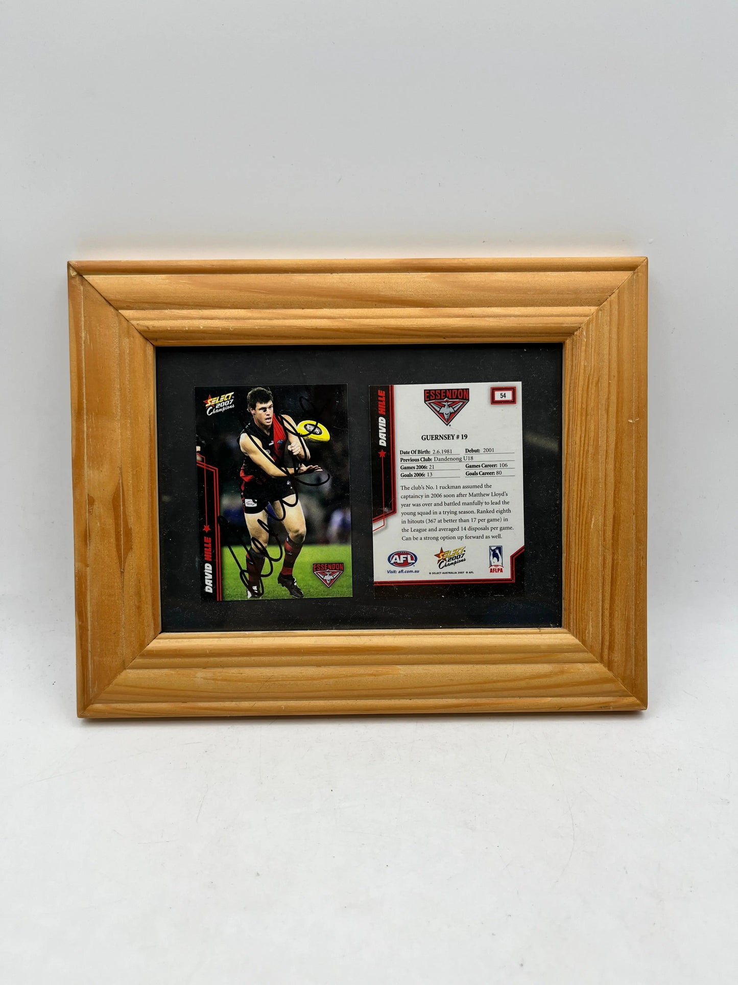 David Hille Signed 2007 - Select Champions - Essendon - Framed With COA FRENLY BRICKS - Open 7 Days